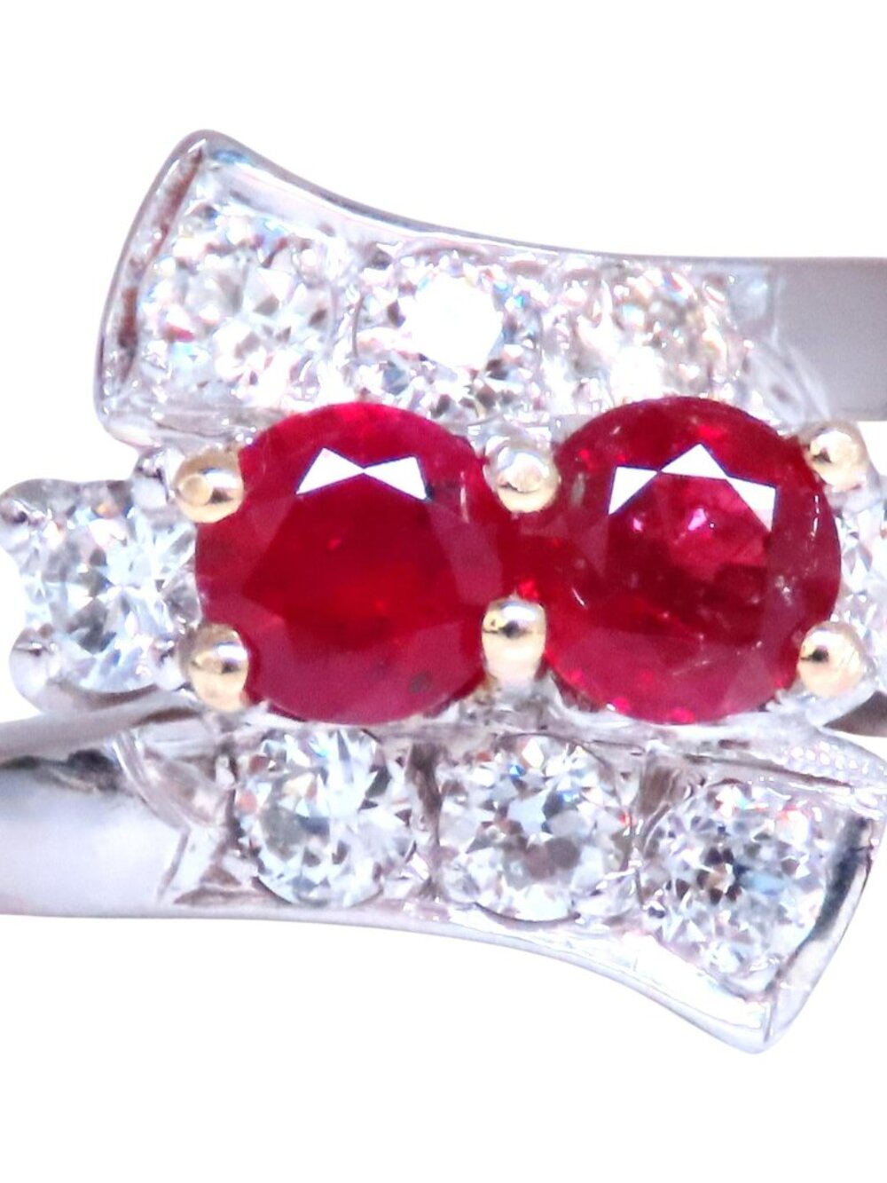 1.10ct Natural Ruby Diamonds Crossover Deco Ring 14kt Gold 12439*